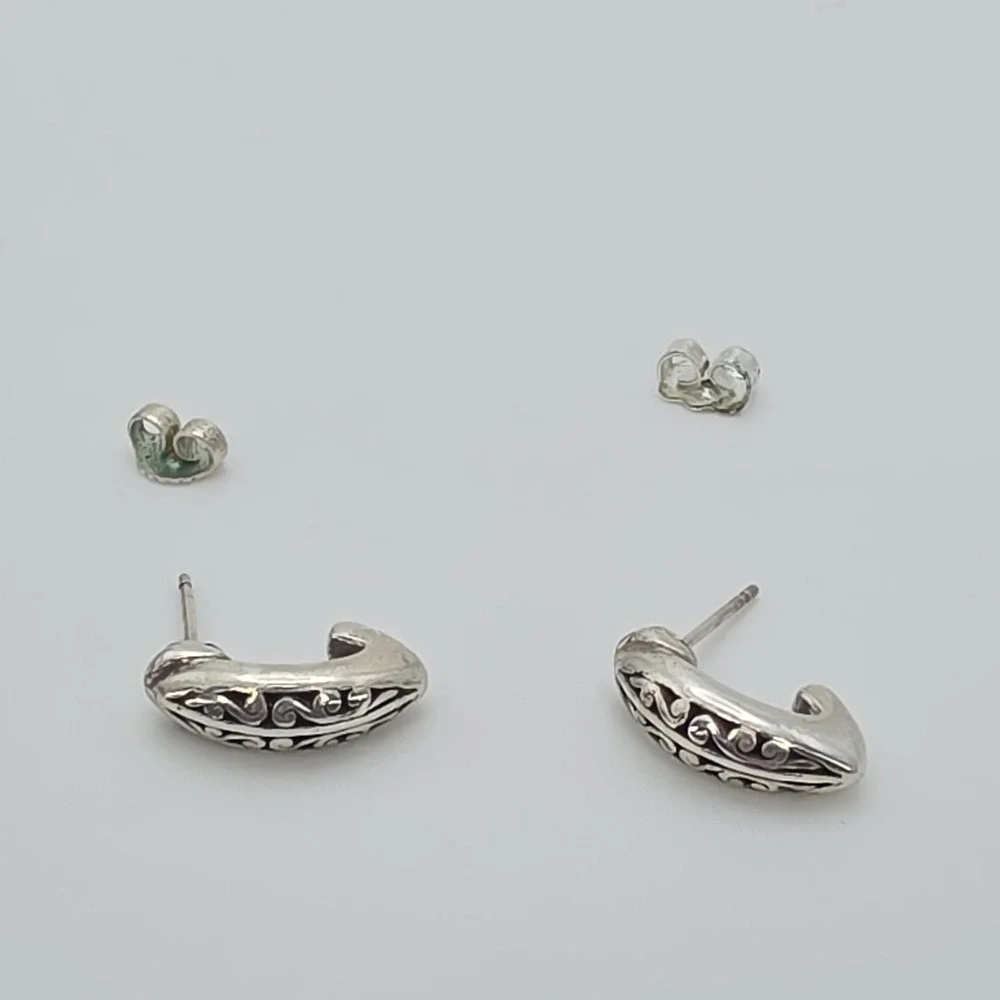 BRIGHTON Drop Hook Earrings Open Scrollwork Dangle Silver Plate ⅝